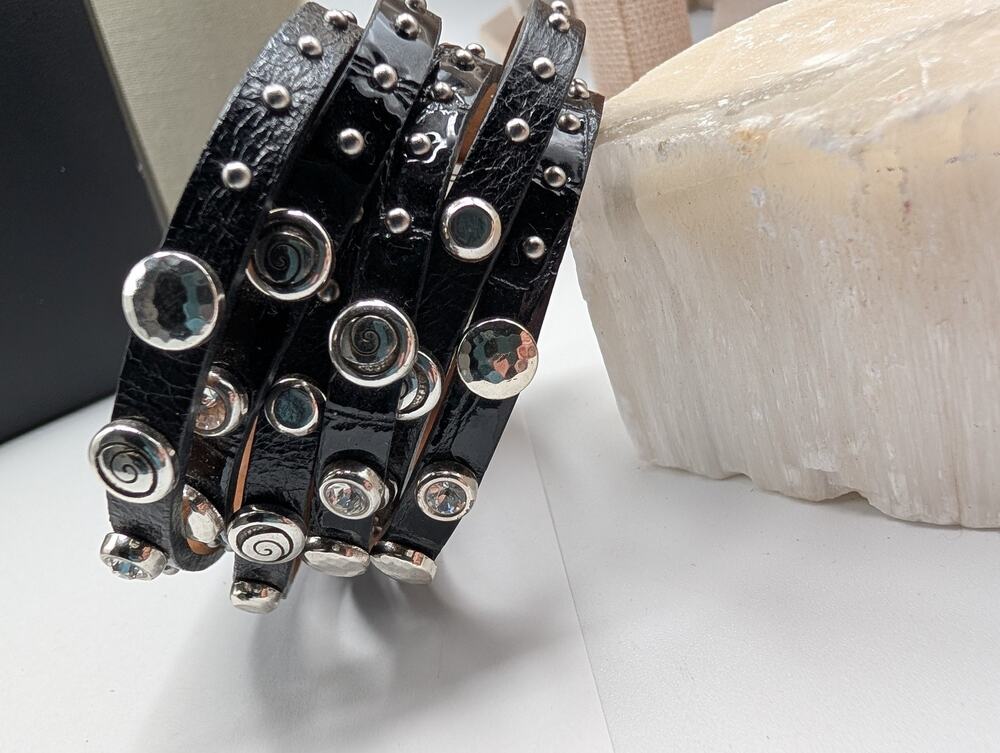 Brighton Black Leather Multi-Strand Studded Bracelet with Magnetic Closure